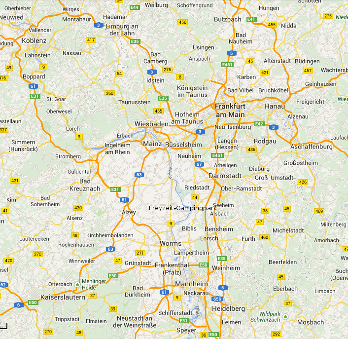 der Freyzeitpark - mitten in Deutschland, Großraum Rhein-Main-Neckar,<br>klicken Sie bitte auf diese Karte für die Umgebung vom Freyzeit-Campingpark